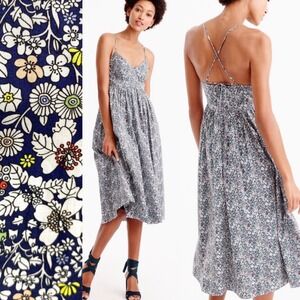 J.Crew June Dress Women 00 Blue Meadow Floral Liberty Fabric Cottagecore Midi